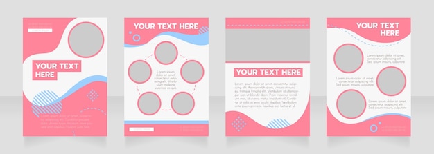 Pink and white wavy blank brochure layout design. Project info. Vertical poster template set with empty copy space for text. Premade corporate reports collection. Editable flyer paper pages