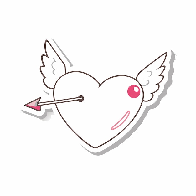 Vector pink winged heart pierced arrow cartoon sticker design 2