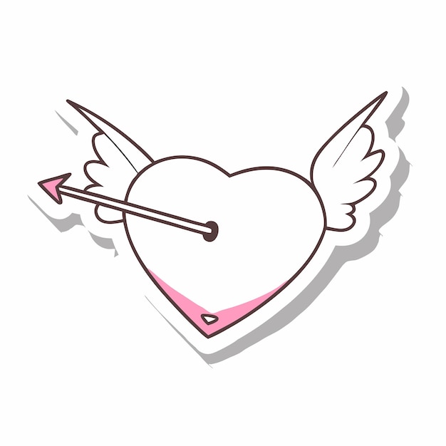 Vector pink winged heart pierced arrow cartoon sticker design 3