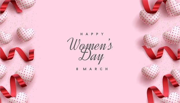 Pink women39s day background with balloons love realistic design Premium vector background for banner poster social media greeting