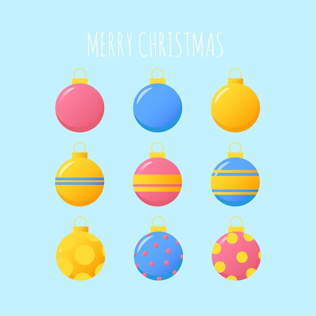 Pink, yellow and blue balls as Christmas decorations for the Christmas tree