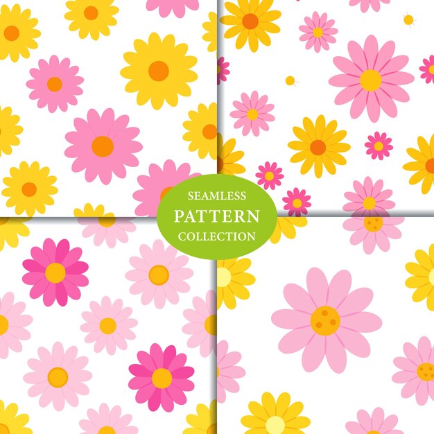 Vector pink yellow daisies ditsy seamless pattern background design