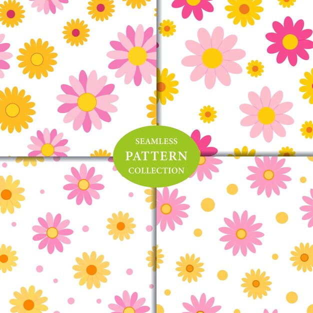 Vector pink yellow daisies ditsy seamless pattern background design