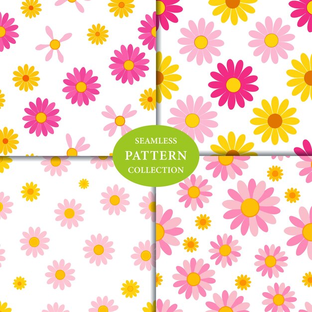 Vector pink yellow daisies ditsy seamless pattern background design