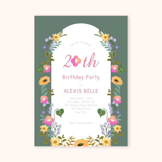 Pink and Yellow floral birthday invitation template