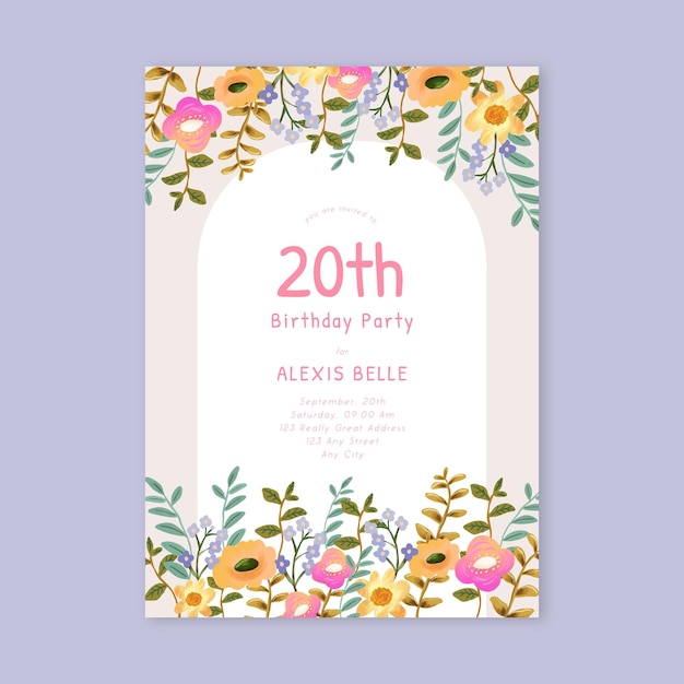 Pink and Yellow Floral Birthday party invitation