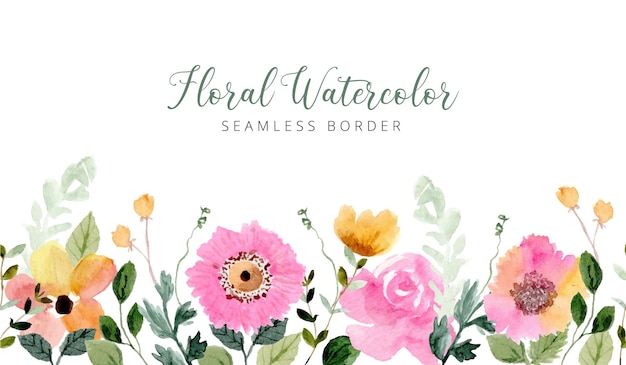 pink yellow floral watercolor seamless border