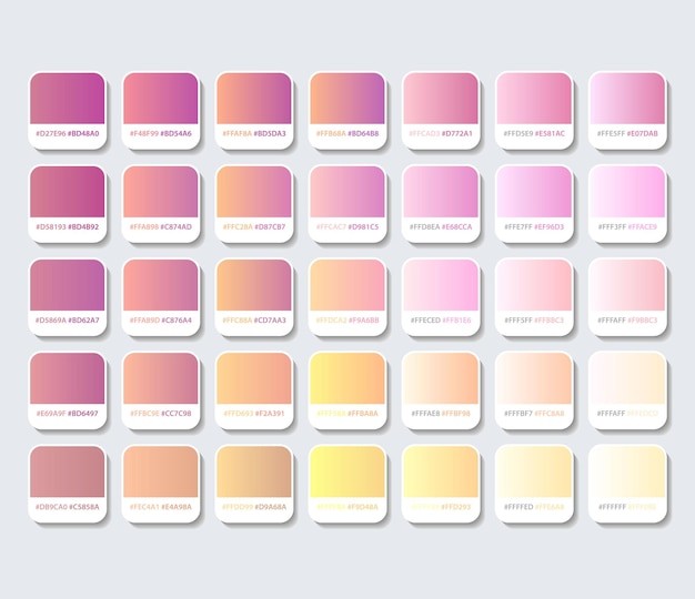 Pink and yellow gradient color palette with hex