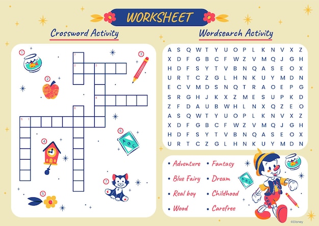 Pinocchio Word Search Worksheet