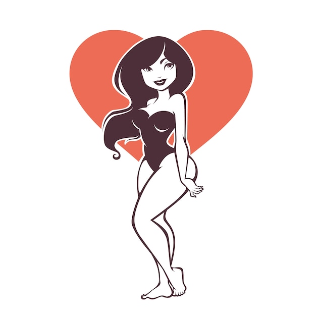 Pinup girl with heart illustration