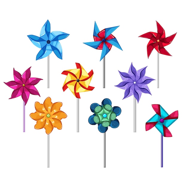 Pinwheel toy set cartoon vector illustration