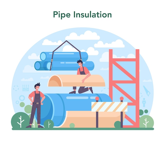 Pipe insulation concept thermal or acoustic insulation worker putting