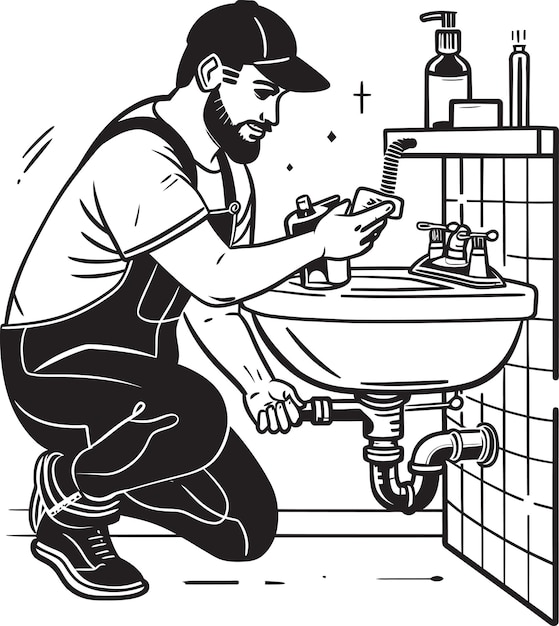 Vector pipe prodigy artistic plumbing repair logo symbol tap titan master worker repairs vector icon