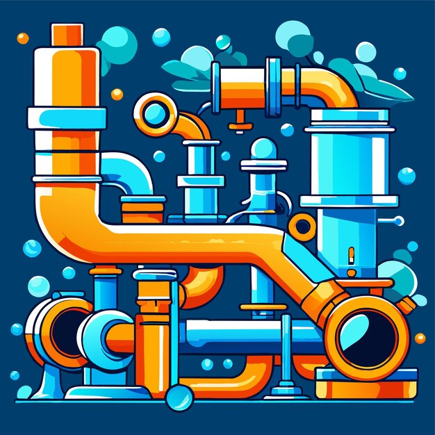 Vector pipe of water with valve and meter of pressure pipe elements system