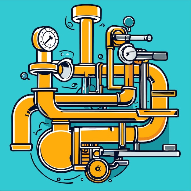 Vector pipe of water with valve and meter of pressure pipe elements system