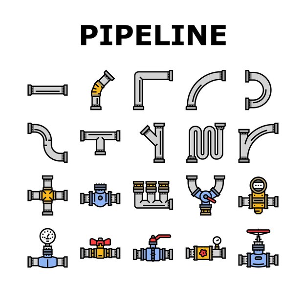 Vector pipeline oil industry gas pipe icons set vector