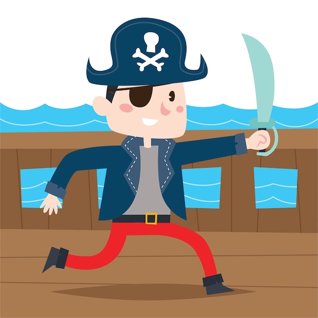 Pirate captain cartoon kid illustration series