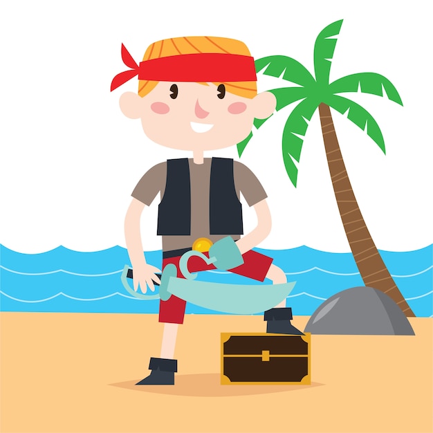 Pirate captain cartoon kid illustration series