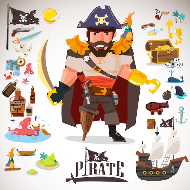 Pirate character design with icons element.