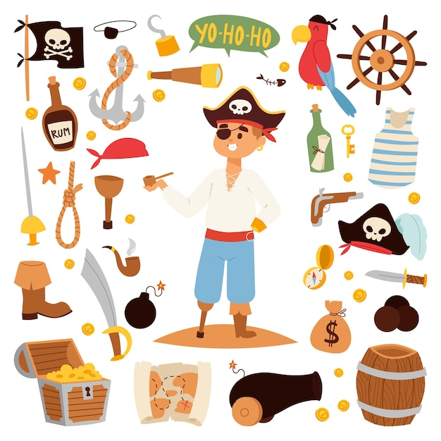 Pirate character  with  icons.