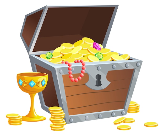 Pirate chest with golden coins and goblet Treasure jewellery