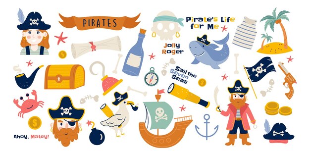 Vector pirate elements collection flat design