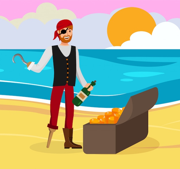 Pirate Found Gold Flat Color Cartoon Character