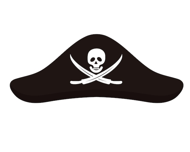 Pirate hat with skull and cross sabers Vector illustration