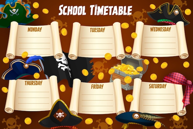 Pirate hats flag and chest education timetable