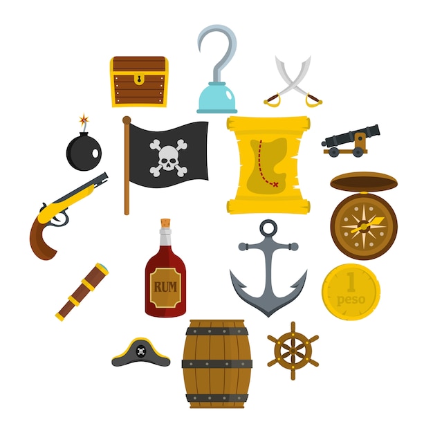 Pirate icons set in flat style