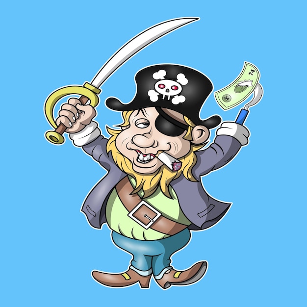 A pirate is tearing his money