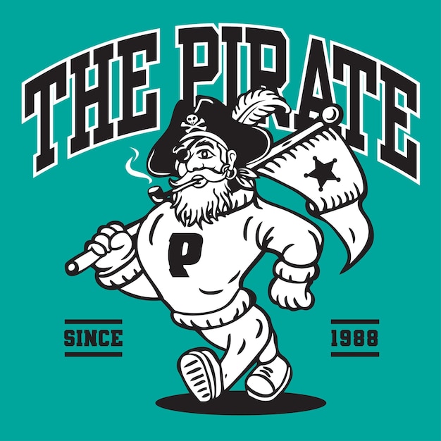 The Pirate Mascot Character Design in Sport Vintage Athletic Style Hand Drawing Vector