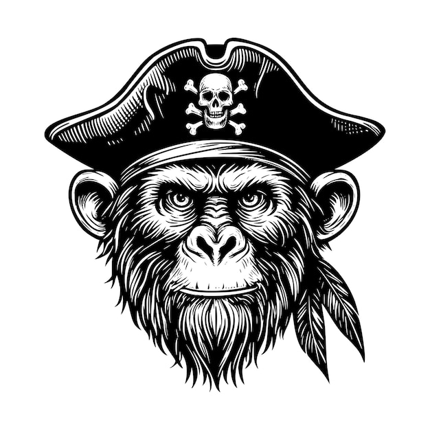 Pirate monkey illustrationVintage engraving isolated pirate monkey ink sketch black and white hand drawn pirate monkey vector illustration