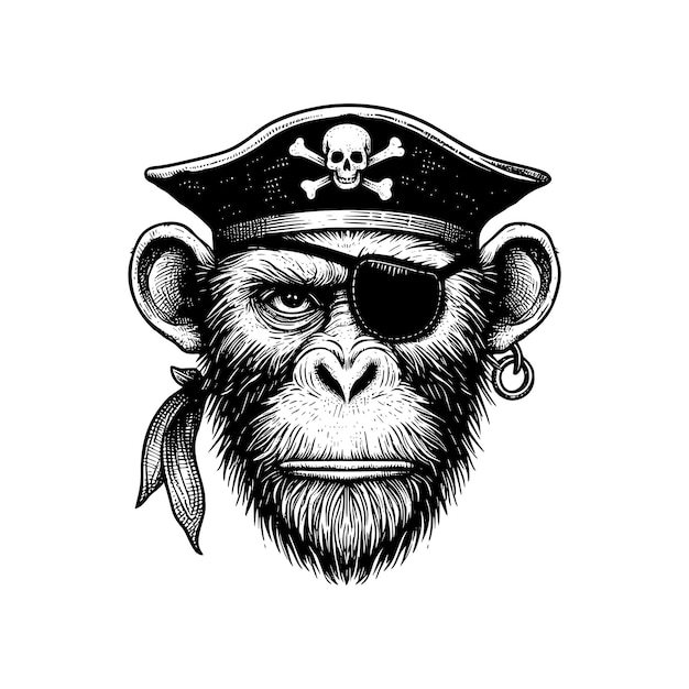 Pirate monkey illustrationVintage engraving isolated pirate monkey ink sketch black and white hand drawn pirate monkey vector illustration