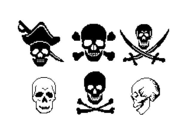 Pirate  pixel art Jolly Roger Skull Sea robber