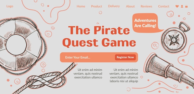 Vector pirate quest game adventures are calling web