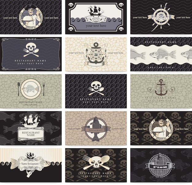 pirate seafood restaurant business card set