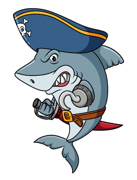 The pirate shark is angry and hold a sword with hook of illustration