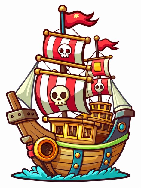 Vector a pirate ship with a red and white striped flag on the top