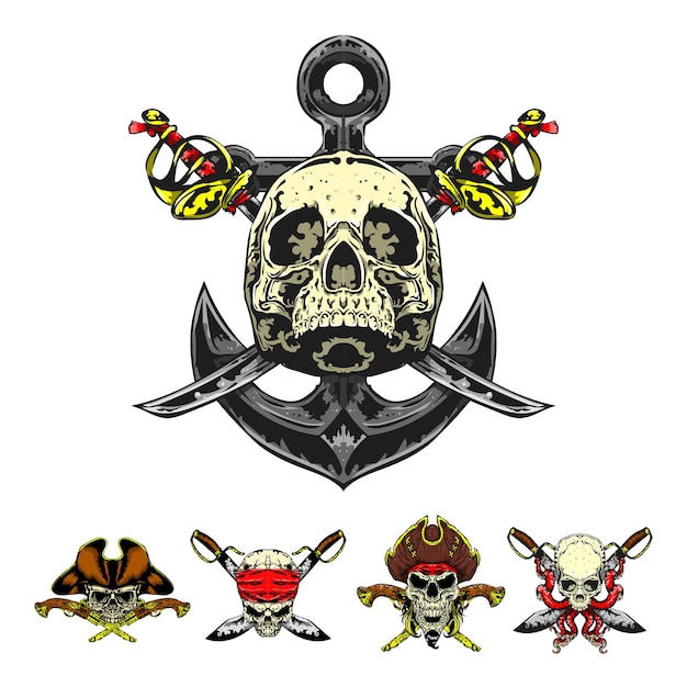 pirate skull badge design with anchor