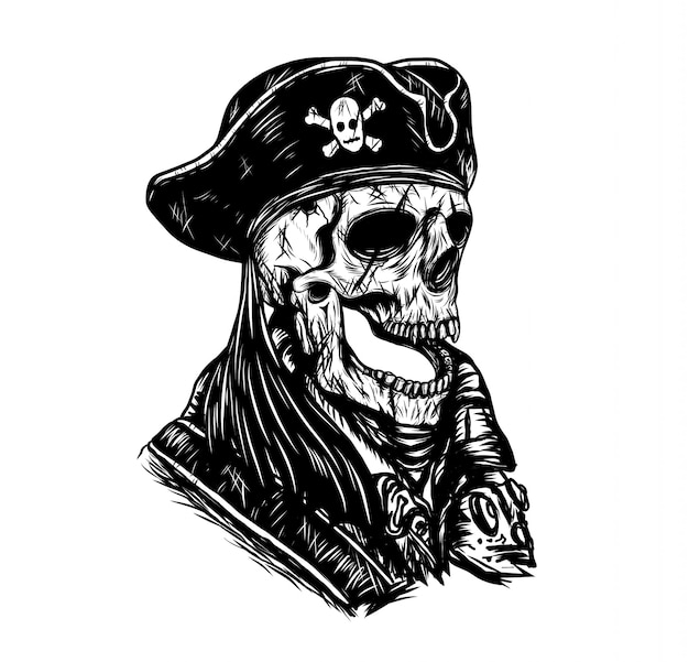 Pirate skull vector by hand drawing.