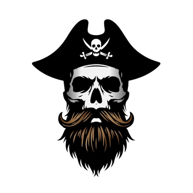 pirate skull with beard vector illustration