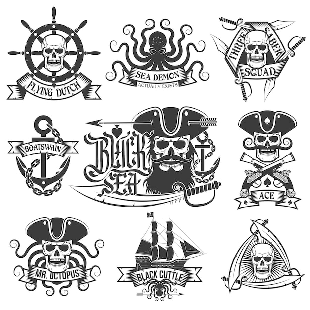 Pirate tattoo set Unique pirate logos