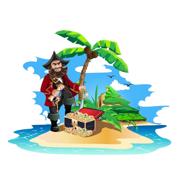 Vector pirate on treasure island