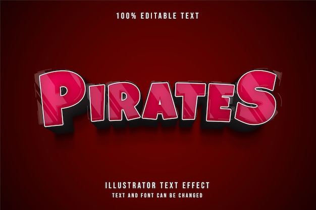 Pirates,3d Editable text effect red gradation comic style