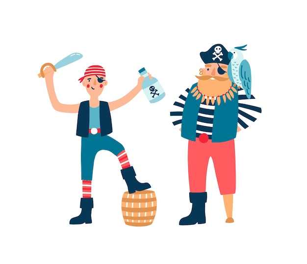 Pirates cartoon characters vector illustration