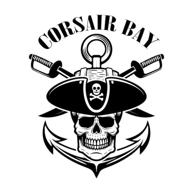 Pirates. Emblem template with swords and pirate skull.  element for logo, label,  sign.  illustration