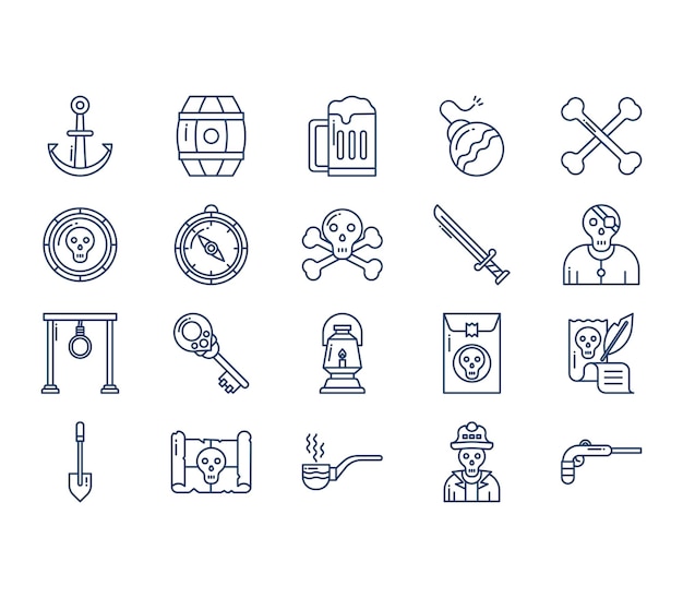 Pirates and weapons icon set