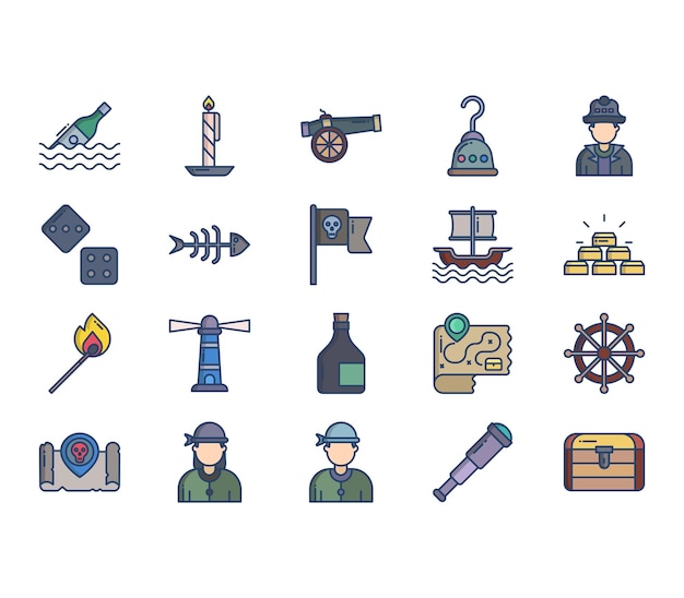 Pirates and weapons icon set