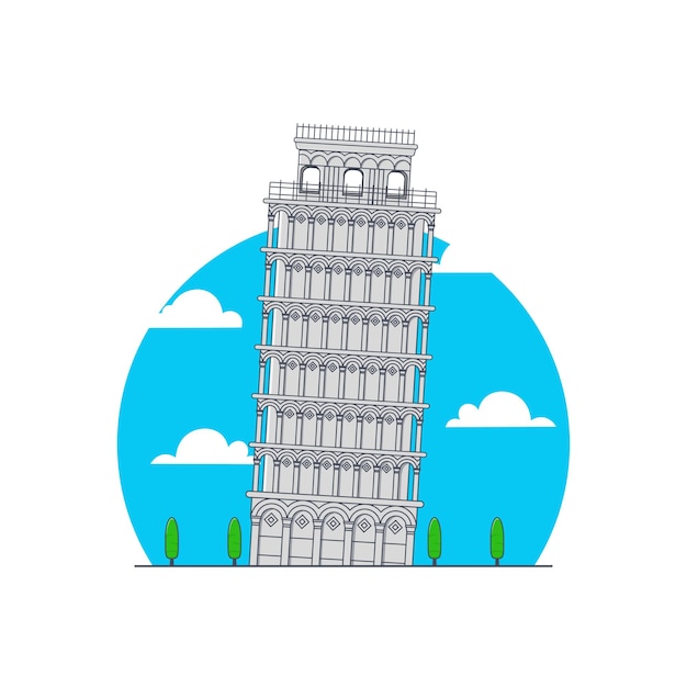 Pisa tower flat illustration cartoon icon